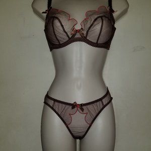 Agent Provocateur Lorna chestnut with pink bra 34D & brief NWT